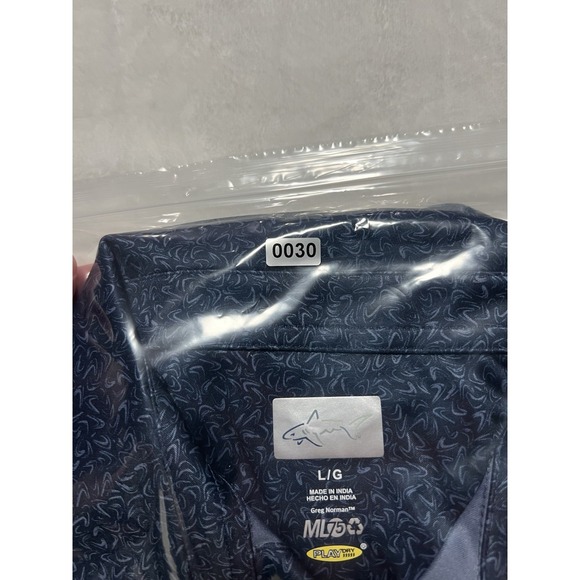 Greg Norman ML75 Play Dry Men's Polo Shirt Navy Blue Geometric Size L - Picture 10 of 10